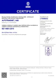 ISO 14001:2015 sertifikatas